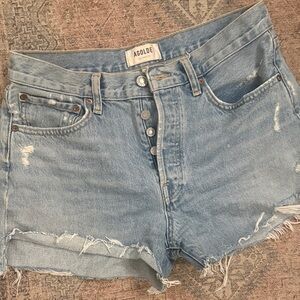 Agolde Distressed Light Blue Jean Shorts Parker Long 28